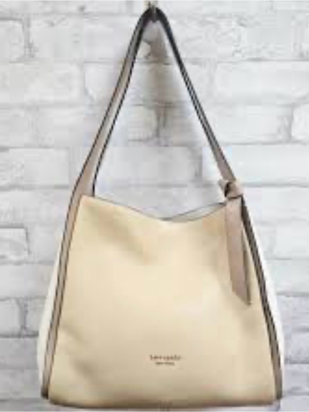 100% AUTHENTIC KATE SPADE Knott Large Shoulder Bag Beige & White Leather Purse